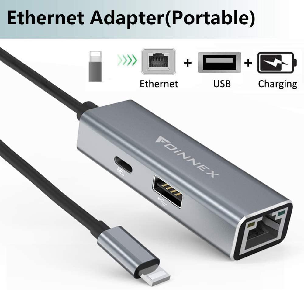FOINNEX Ethernet Adapter ładowania PD na ipada dla iphone&#39;a 11/X/XS/XR/8/7/6, oświetlenie, aby RJ45 Ethernet, kamera USB