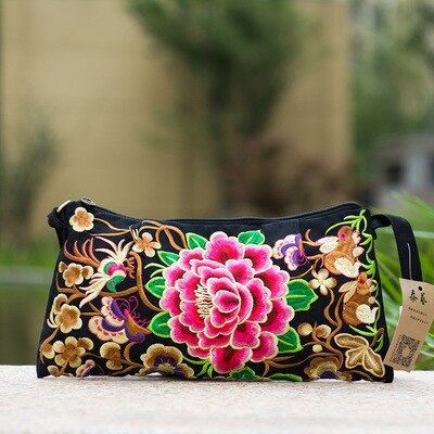 Nationale borduurwerk multi boodschappentassen kleurrijke bloemen geborduurde dames schouder- en crossbodytassen canvas tas met rits: 4