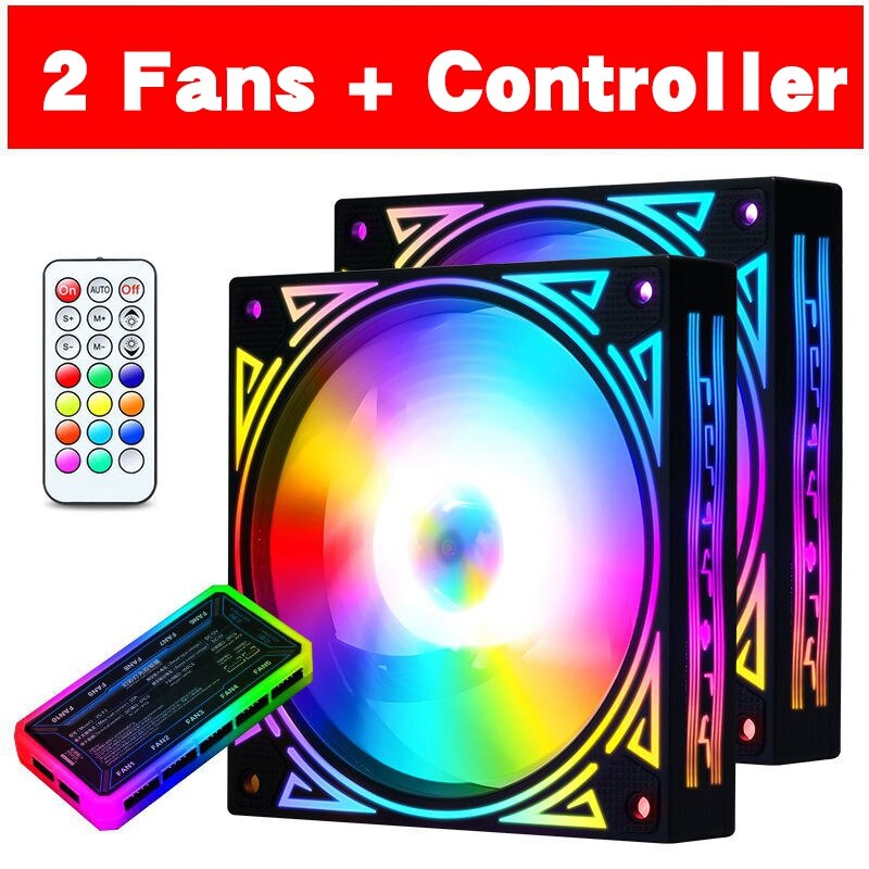 Cooling RGB Fan 120mm with Remote Control Controller Adjustable Speed Adjust LED 12CM PC Case Fans for Computer Components: 2 fan and controller