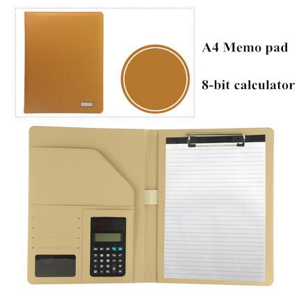 A4 Manager File Folder with Calculator Memo Pad Conference Document Bag Business Organizer Briefcase School Office Stationery: B Yellow brown
