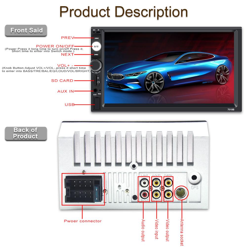 Car Stereo 12v car radio tuner 2 Din 7 inch Touch Screen Bluetooth Multimedia auto audio autoradio MP5 Support Rear View Camera