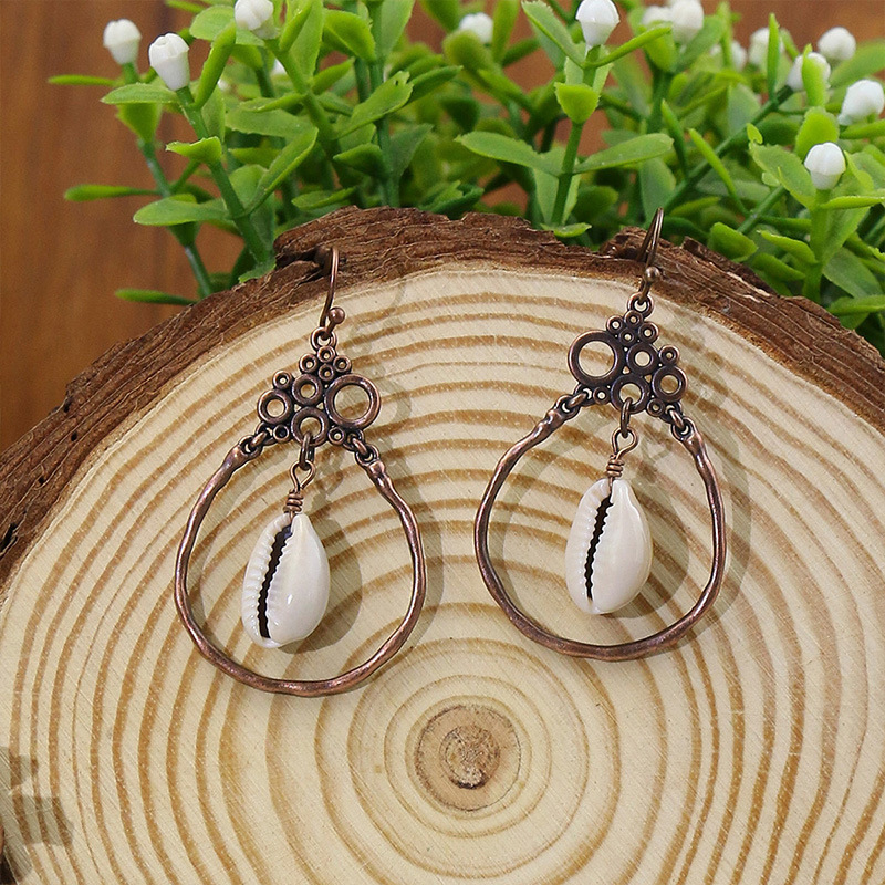 Pendientes étnicos Vintage bohemios con forma de gota para mujer, aretes largos bohemios con cuentas y borlas de madera, aretes redondos geométricos de hojas y flores, joyería: Rodio plateado