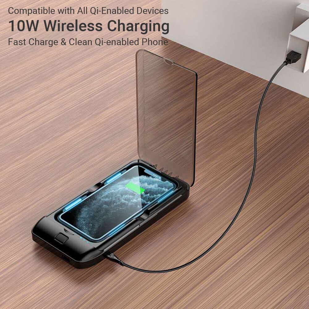 3 In 1 Uv Lichtbak Telefoon Schoner Draadloze Oplader Mobiele Telefoon Power Bank Ultraviolet Lamp Doos Voor Smart Telefoon oordopjes Horloge Toetsen