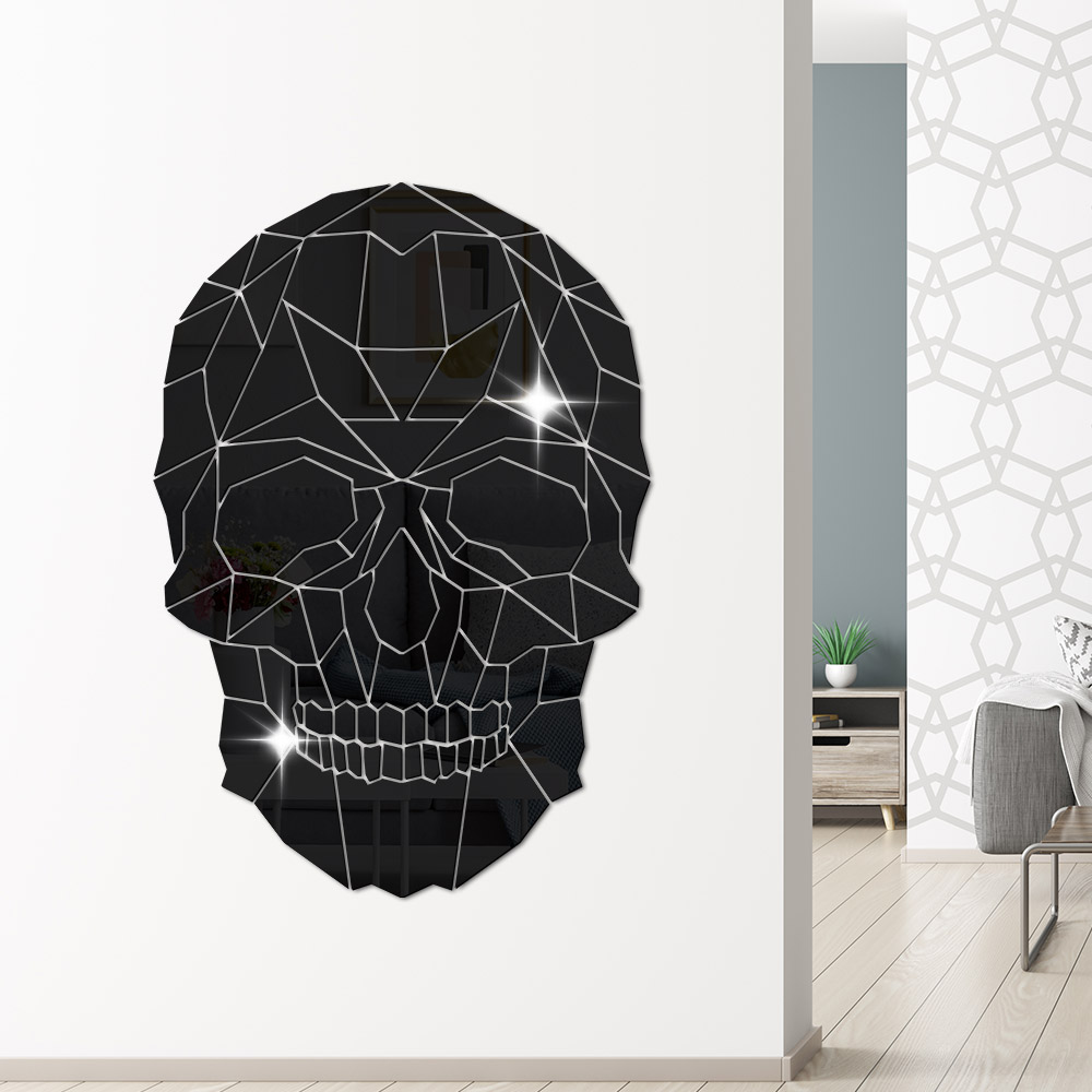 Horror Skull Head Wall Stickers Halloween Modern Home Decor Geometric Grim Skeleton Head DIY Acrylic Mirror Spiegel
