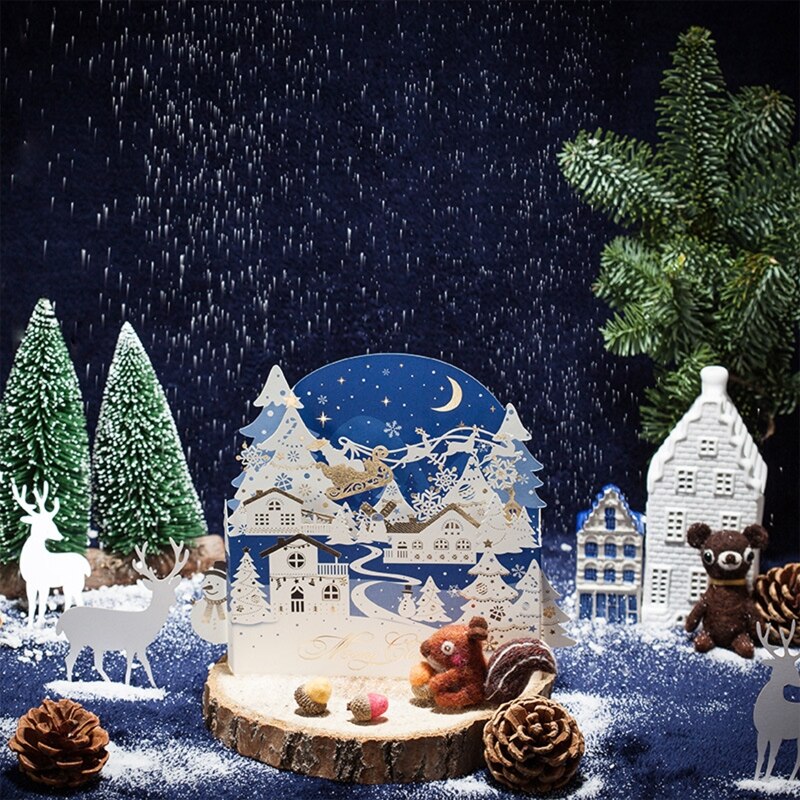 Merry Christmas Greeting Cards with Envelopes and Snow