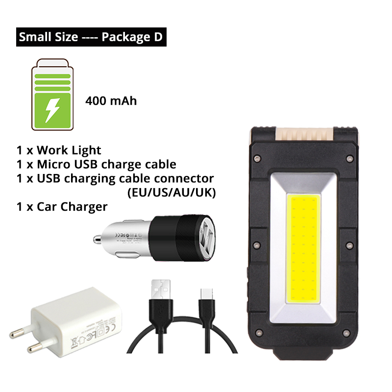 Luz de trabajo COB recargable USB linterna LED portátil Ajuste de 180 grados inferior con magnético adecuado para acampar: Small size-Package D