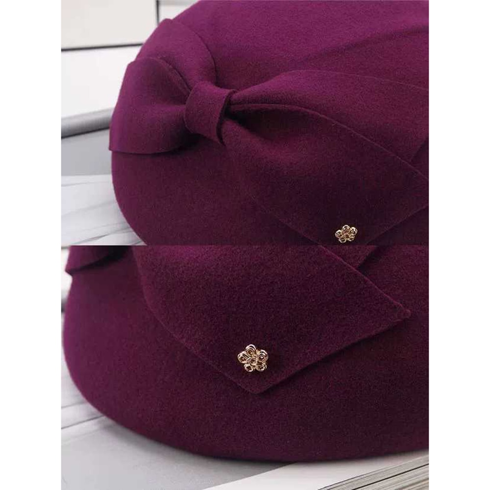 Elegante Wollen Boog Fedora Hoeden Lady Britse Stijl Soft Vilt Cap Vrouwen Wedding Party Hoed Vintage Cocktail Mode Derby fedora