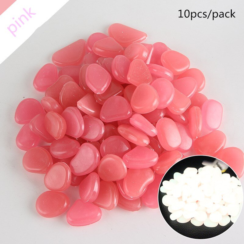 10Pcs/Packnew Lichtgevende Stenen Diy Tuin Park Road Aquarium Vaas Decaration Kids Glow In Dark Speelgoed Voor party Decoraties Steen: pink