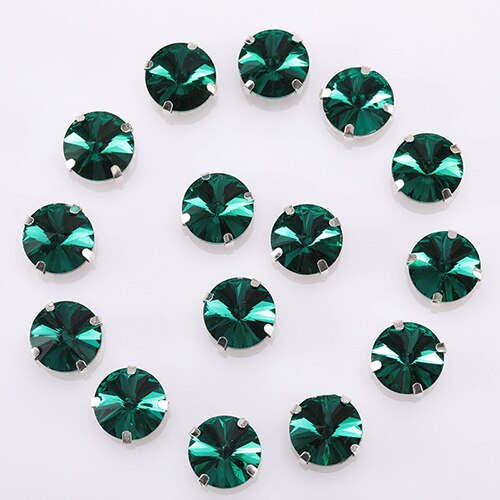 Piedras de cristal redondas brillantes para coser, piedras de vidrio para decoración de ropa, piedras de cristal sueltas con parte trasera plana y garra, 10  s062: Verde esmeralda