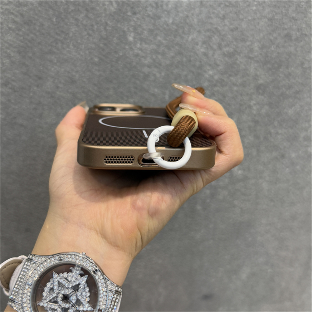 Luxury With Lanyard Kevlar Pattern For Magsafe Phone Case For iPhone 16 15 14 13 12 Pro Max Magnetic Wireless Charging Cover