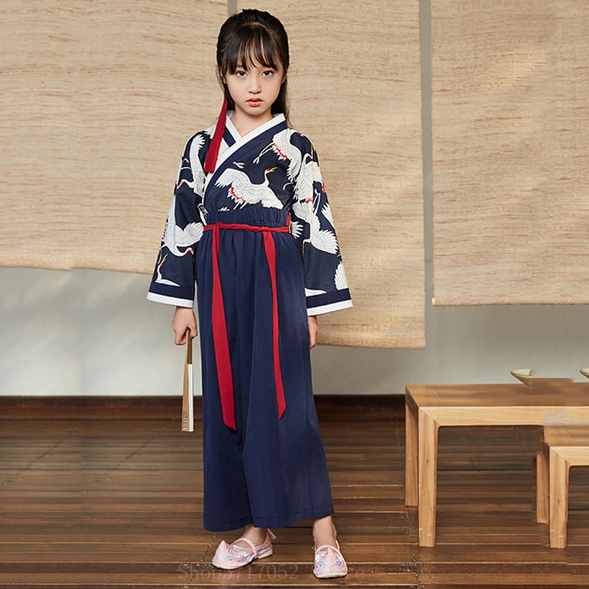 Japanilainen perinteinen puku lasten kimono nosturi haori vintage samurai tyttö itämaiset toppihousut poika lapset yukata aasialaiset vaatteet