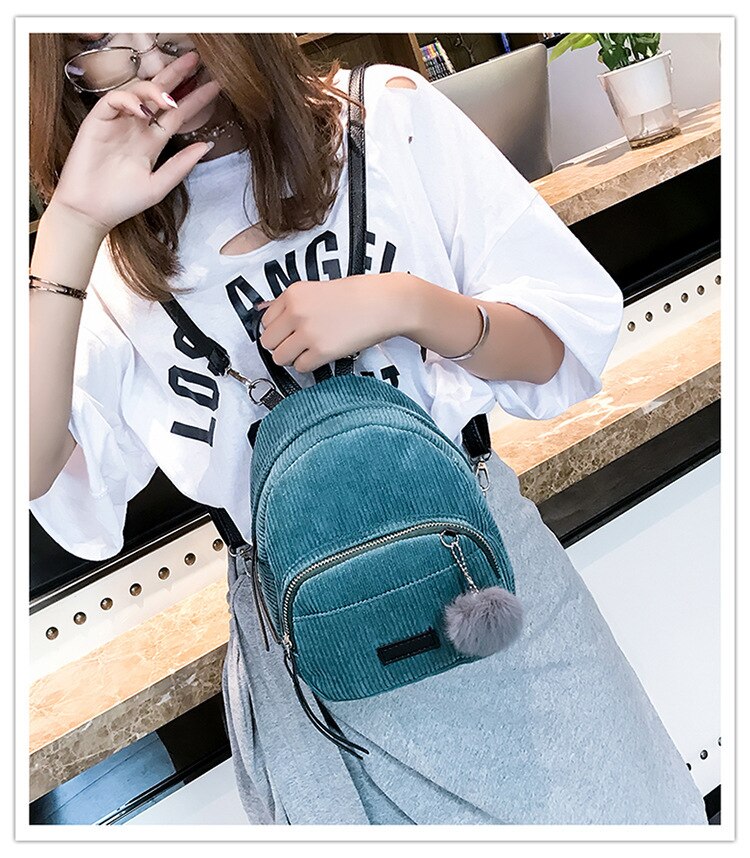 Women Mini Backpack Corduroy Small Crossbody Bag For Teenage Girl Striped Soft Cloth Fabric Shoulder Bag Ladies Kids Phone Purse