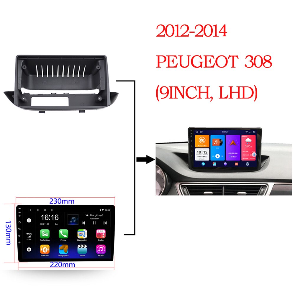 BYNCG rama samochodu audio radio 9 Cal multimedia rama panel montaż panelu dla Peugeot 308 2012 2013 2014: tylko rama
