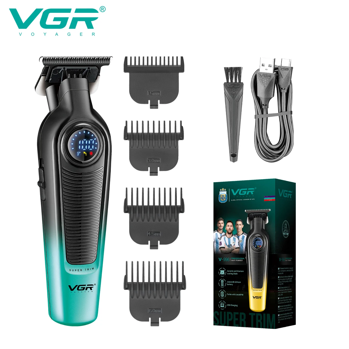 Nueva cortadora de pelo corporal de Metal degradado VGR 996, cortadora de pelo eléctrica para hombres, pantalla Digital inteligente LED, empujador de tallado en casa: Gris