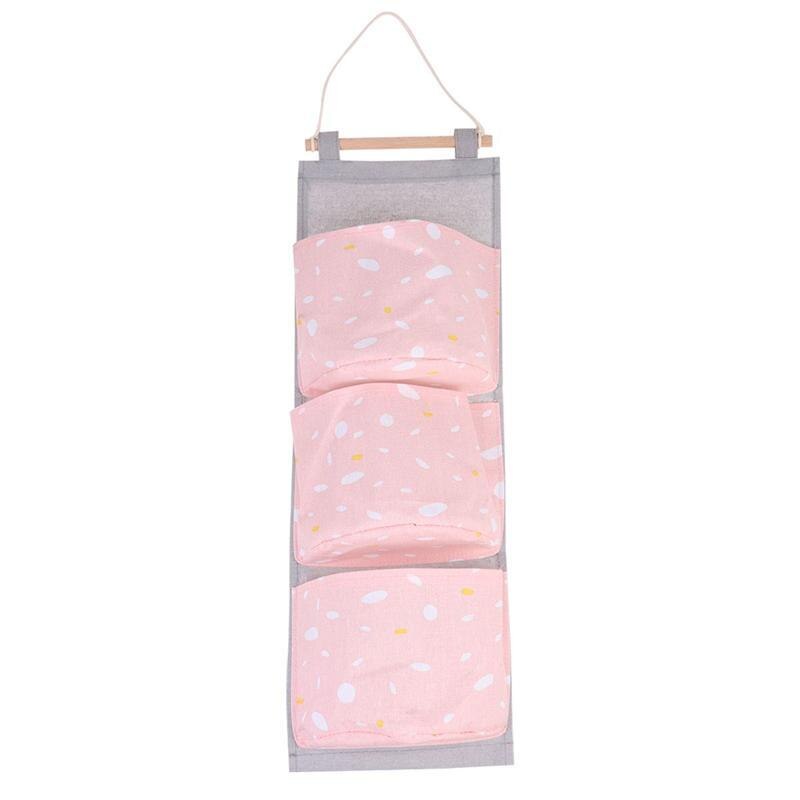 Cloth Three Pockets Door Back Storage Bag Simple Hanging Sundries Pouch Wall Organizer for Bedroom: Pink
