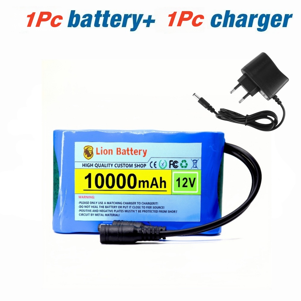 Original Portable Super 12V 10000mAh Battery Rechargeable Lithium Ion Battery Pack Capacity DC 12.6v 10Ah CCTV Cam Monitor: green