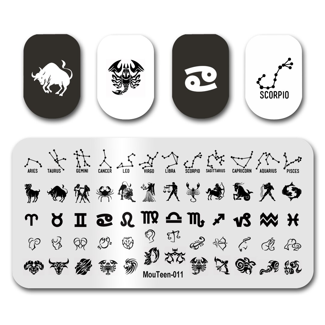 Nail art stempling mouteen 018 gotiske bogstaver magiske tal ord negle stempling plader manicure sæt til neglestempling: Mouteen 011