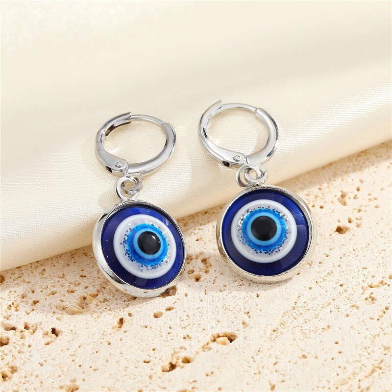 1Pc Vintage Glanzende Ronde Blue Evil Eye Oorringen Voor Vrouwen Emaille Turkse Eye Hanger Kleine Stud Oorbellen Sieraden E789