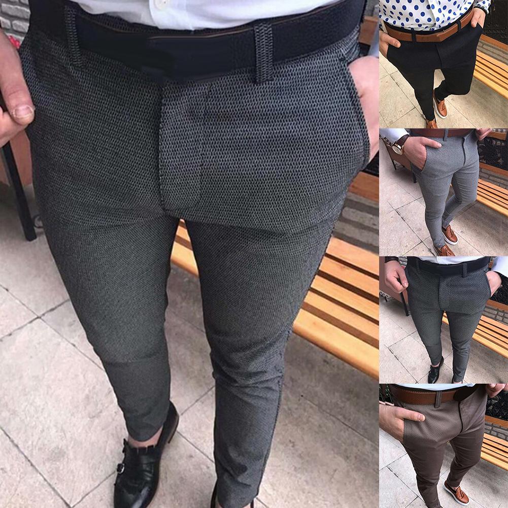 SANWOOD hommes couleur unie taille moyenne poches coton élastique crayon pantalon pantalons longs grande taille style coréen formel pantalon pour hommes