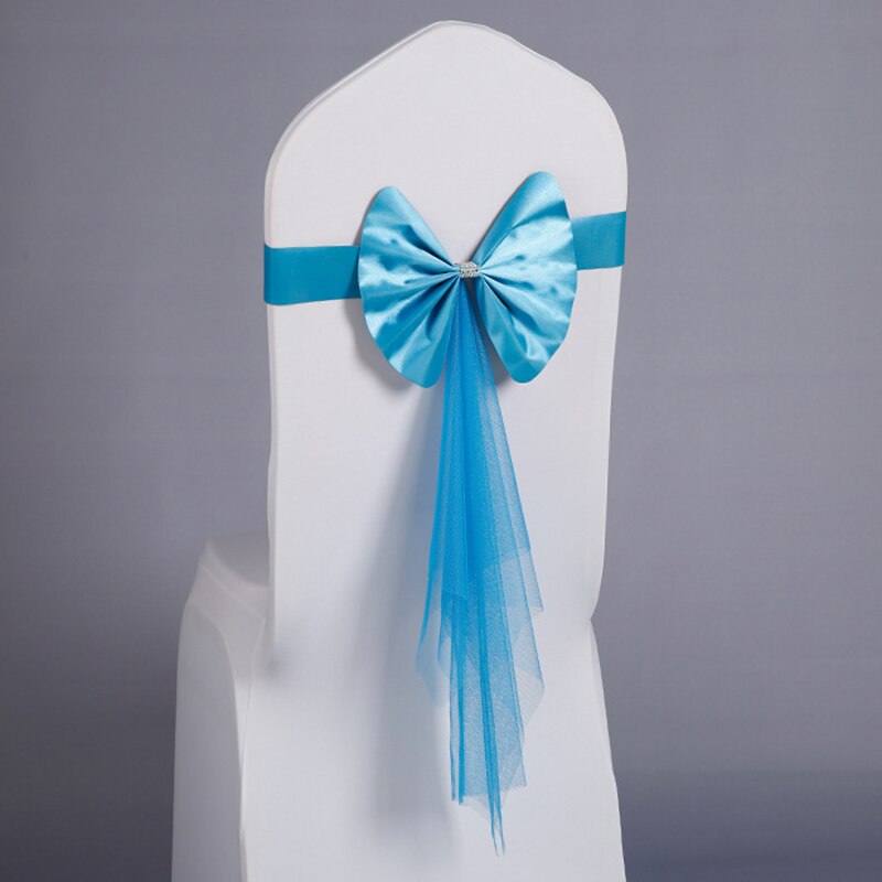 20pcs/set Organza PU leather Chair Sashes Wedding Chair Knot Cover Decoration Chairs Bow band Belt Ties For Weddings Banquet