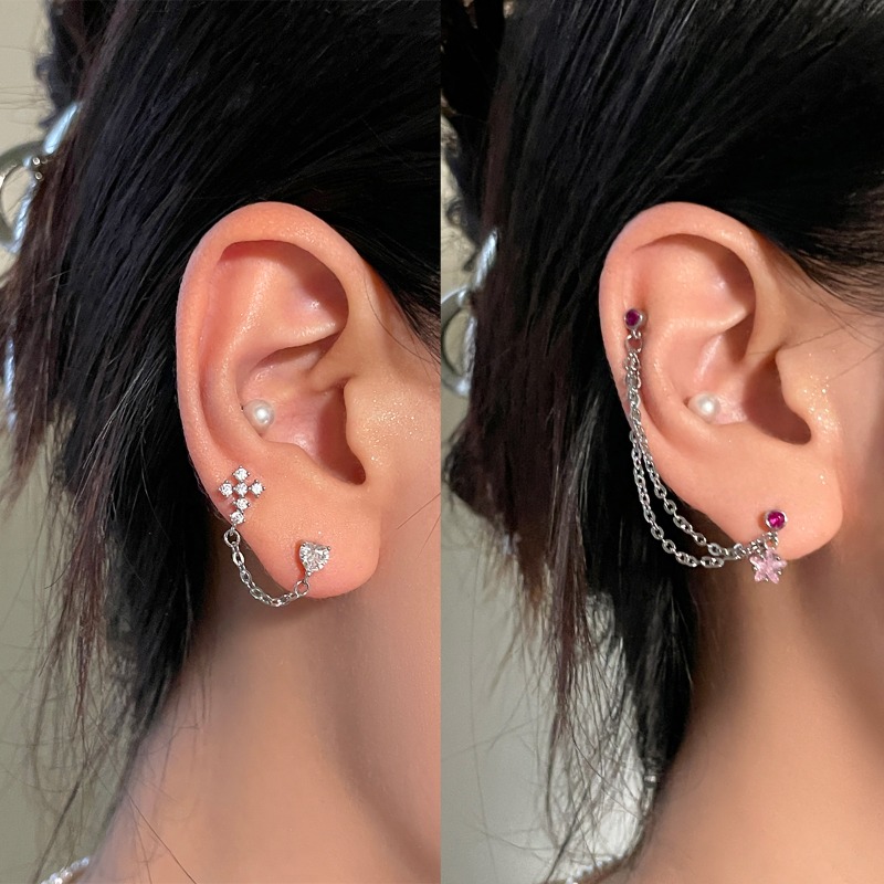 1 Uds. Orejas y tachuelas perforadas Y2K estilo gótico cadena de circón 316L acero inoxidable hueso del oído uñas mujeres joyería Punk