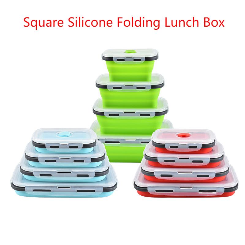 Silicone Folding Lunch Box Refrigerator Storage Microwave Heating Portable Outdoor Food Storage Container Lunch Box Kitchen Tool