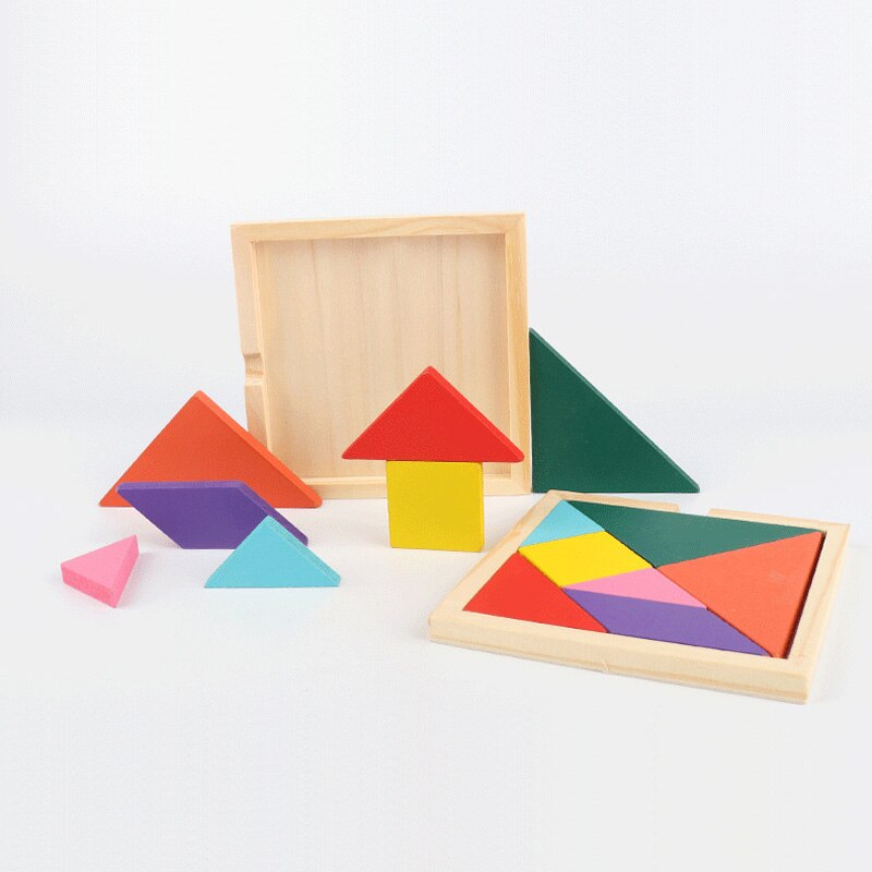 Træ tangram 7 stykke puslespil legetøj til børn at lære pædagogisk farverigt firkantet terning spil hjerne intelligent legetøj