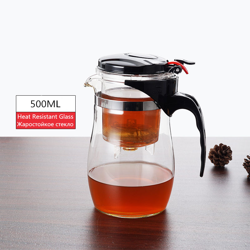 Vidro resistente ao calor chá infusor bule de chá chinês kung fu conjunto chá puer chaleira fabricante de vidro café conveniente escritório chá conjuntos: 500ML Tea Pot