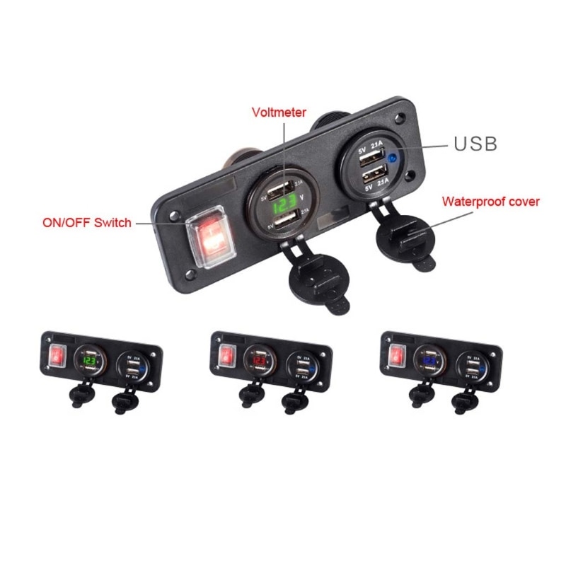 12V 24V 4 USB Charger Adapter LED Voltmeter With Switch Panel for Car Boat Truck