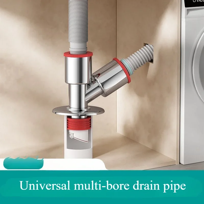Fallrohr für Waschmaschine, Dreiwege-Wasserverteiler, Entwässerungskanal, geruchshemmend und überlaufsicher, spezieller Bodenablaufanschluss