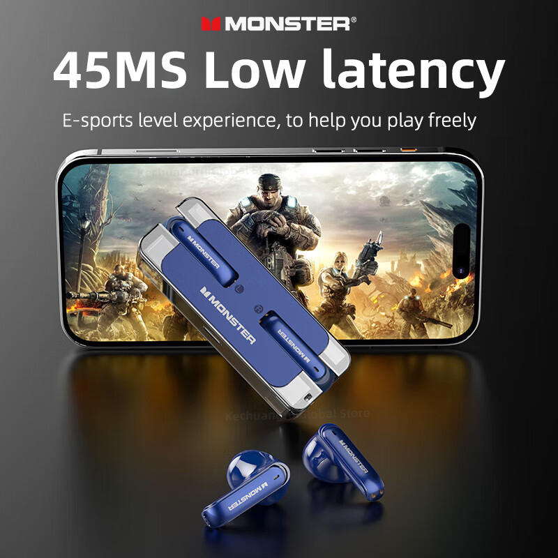 Monster XKT08 słuchawki Bluetooth 5.3 Ture bezprzewodowe słuchawki douszne słuchawki z redukcją szumów o niskim opóźnieniu sportowy zestaw słuchawkowy do gier z mikrofonem
