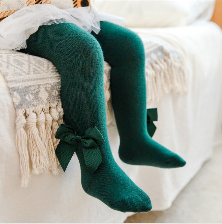 0-24m da criança do bebê meninas outono inverno quente bowknot leggings calças elásticas leggings meias: Verde / S for 0-12Month