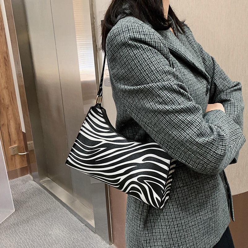 Bolso Baguette de piel sintética con estampado de cebra para mujer, pequeña con estampado de leopardo bandolera, Vintage