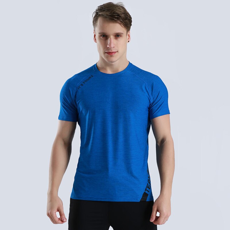 Träning träning t-shirts gym jogging tshirt sport skjorta herr kortärmad man toppar fitness sport camiseta träning t shirt crossfit: L / Färgen blå