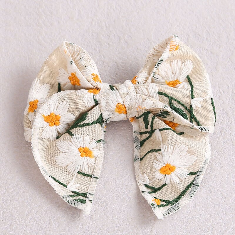 Korean Sweet Embroidery Bows Hair Clip for Kids Girls Boutique Handmade Hairpins Barrettes Headwear Hair Accessories