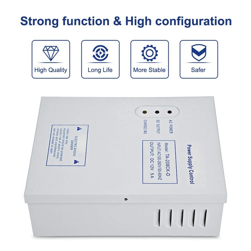 Fuente de alimentación de UPS, sistema de Control de acceso de puerta, fuente de alimentación conmutada AC 110-240V DC 12V/5A, 208CK-D
