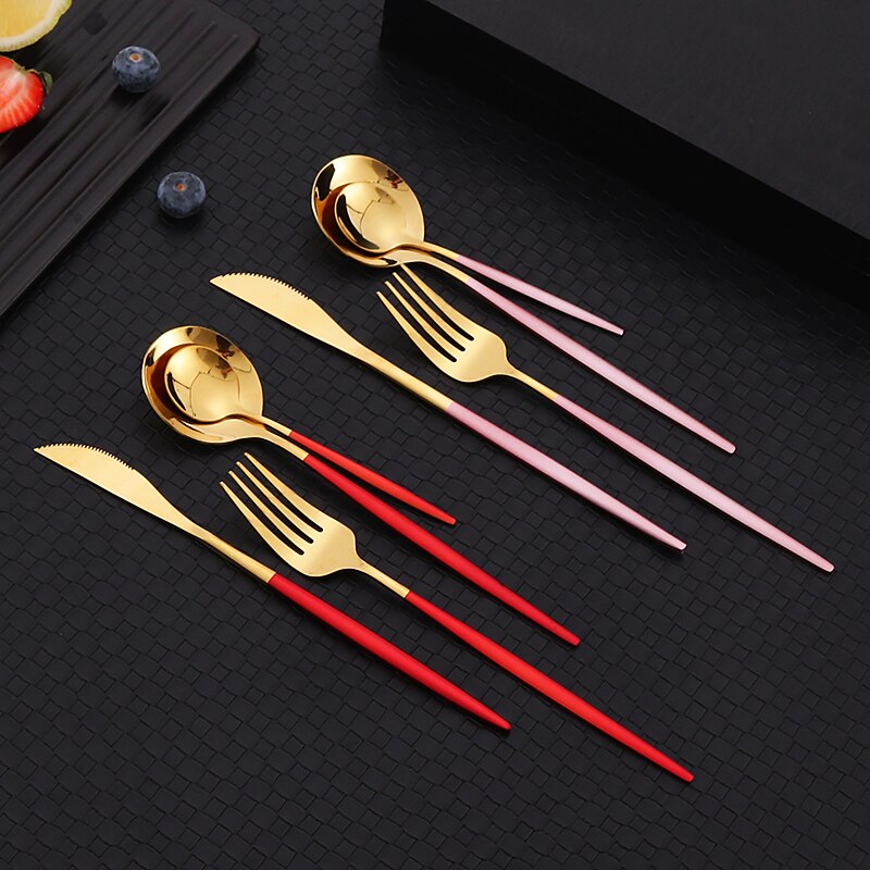 24pcs Gold Dinnerware Set Stainless Steel Tableware Set Knife Fork Spoon Silverware Set Safe Cutlery Set kitchen accessories