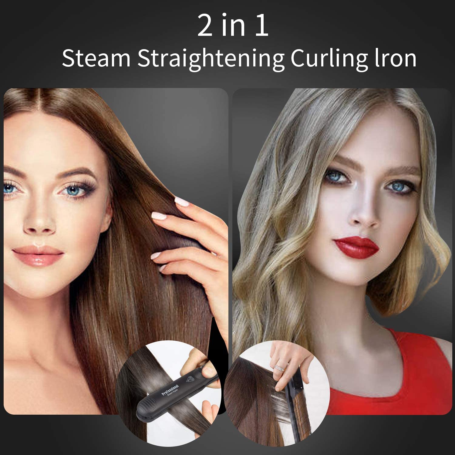 Infrared Steam Straighteners for Hair Steam Infrared Hair Iron with 2 Inch Wide Ceramic Tourmaline Plates Hair Iron