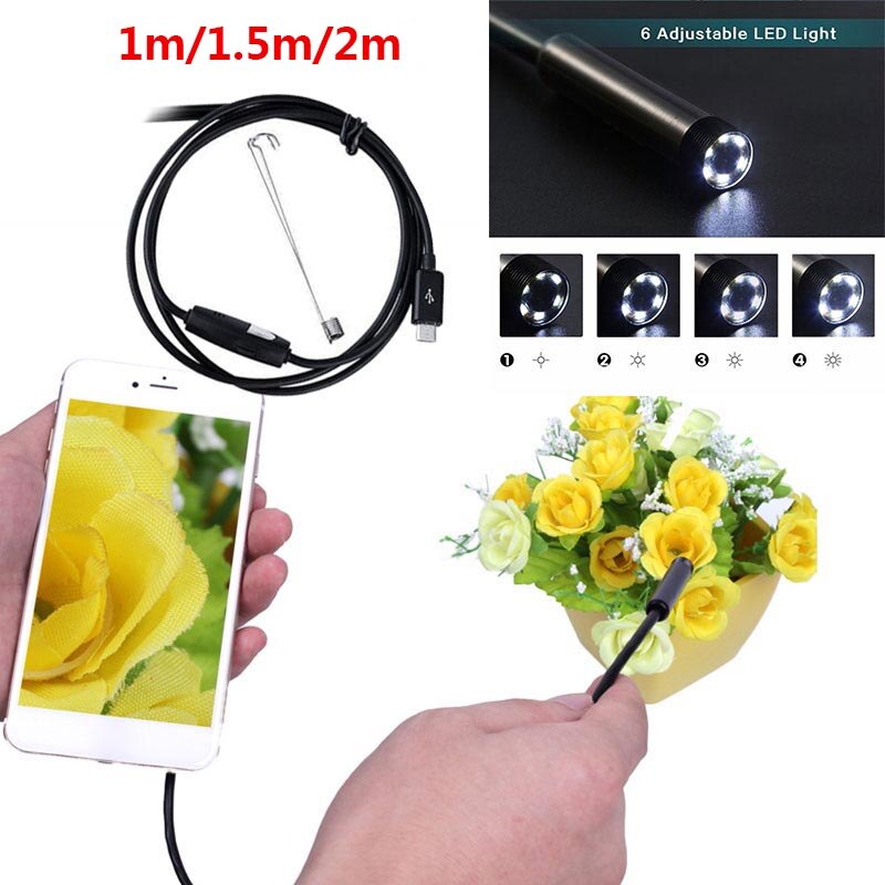 Caméra endoscopique Flexible IP67, étanche, pour Inspection, boroscope, pour ordinateur portable Android, 2M/1M/5.5mm/7mm, 6led réglables