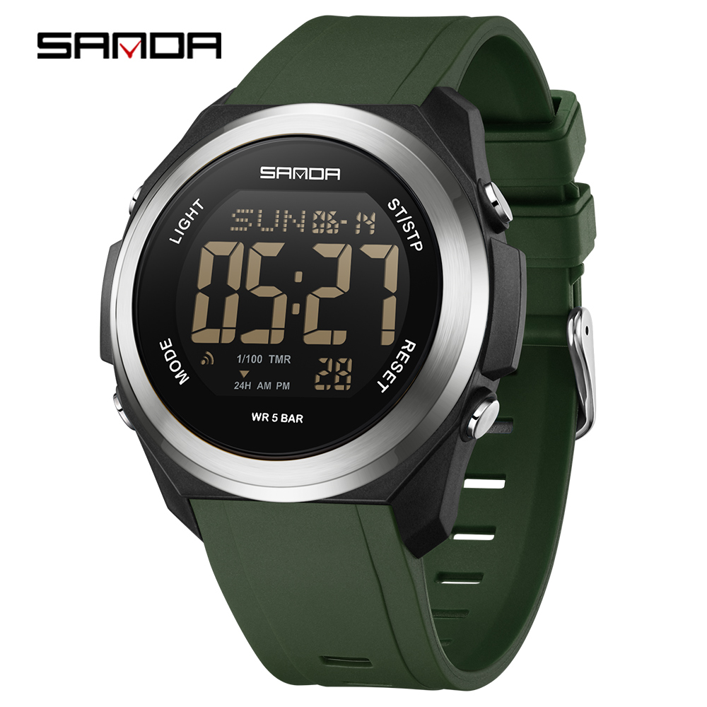 Sanda 2199 new sports watch with waterproof timing and multiple luminous electronic clocks, alarm clock reminder, men's watches: Gold