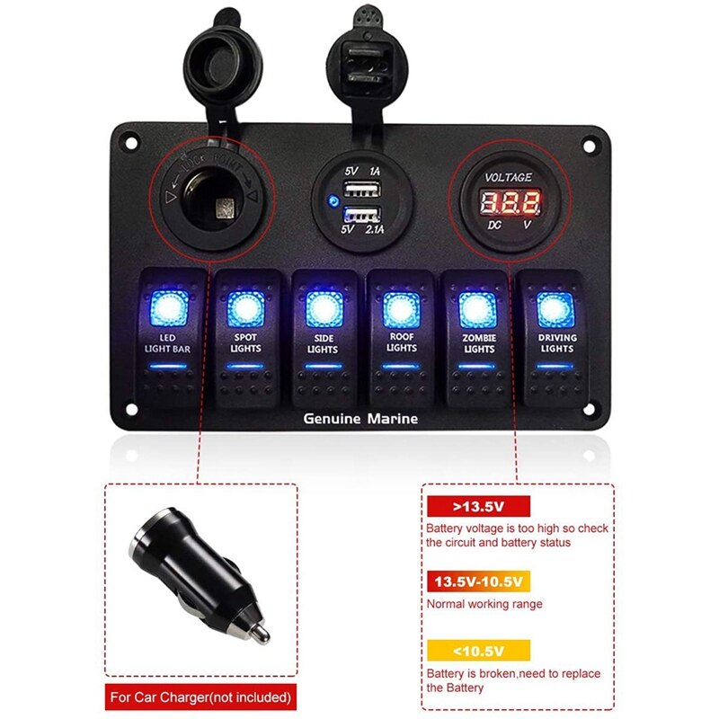 Refitting Vehicle 6Pin Multifunction Switch Panel Into Vehicle USB Digital Voltmeter