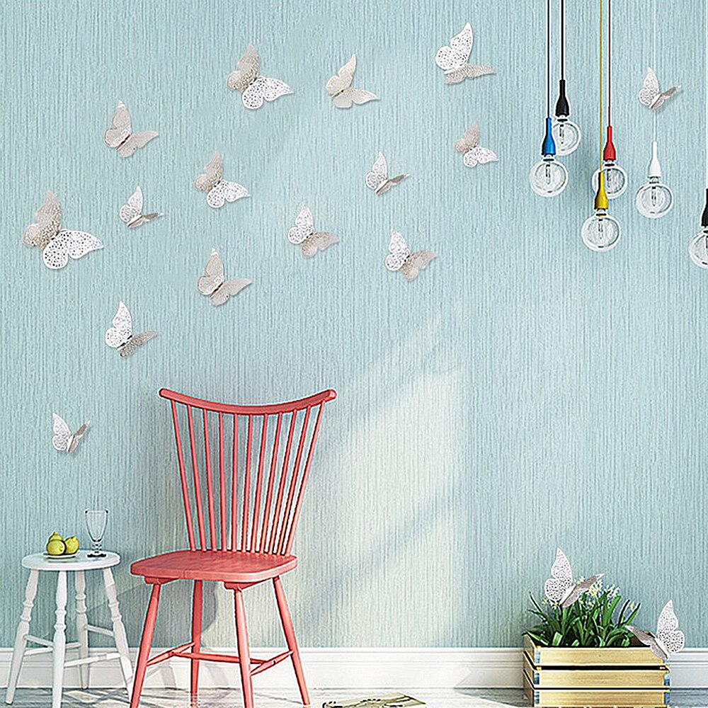 12 pièces 3D creux papillon autocollant mural or argent peinture papier collant papillon autocollants maison Stickers muraux décoration directe
