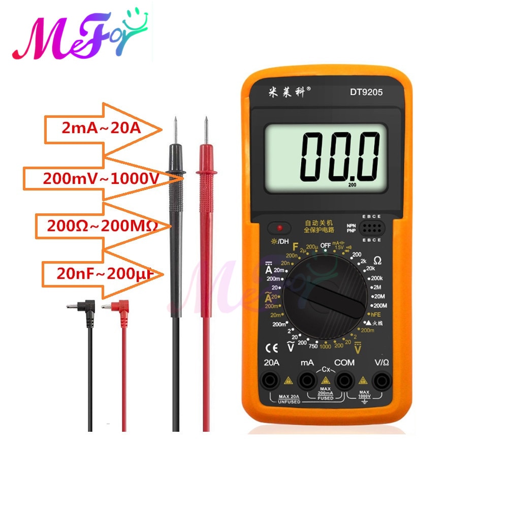 DT92 DT9205 Digital Multimeter Meter Multimetro Tester Digital Multimeter Voltage Current Resistance Testers Multi Meter