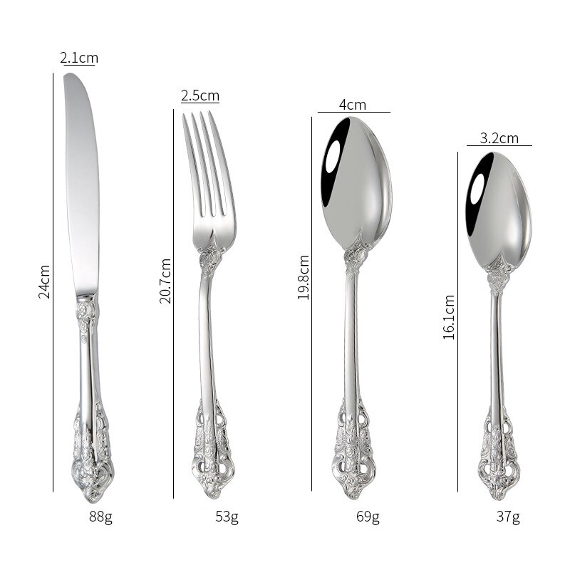 Lingeafey rustfrit stål bestik guld ske og gaffel sæt køkken servise sæt servise royal sølvtøj sæt: Sølv