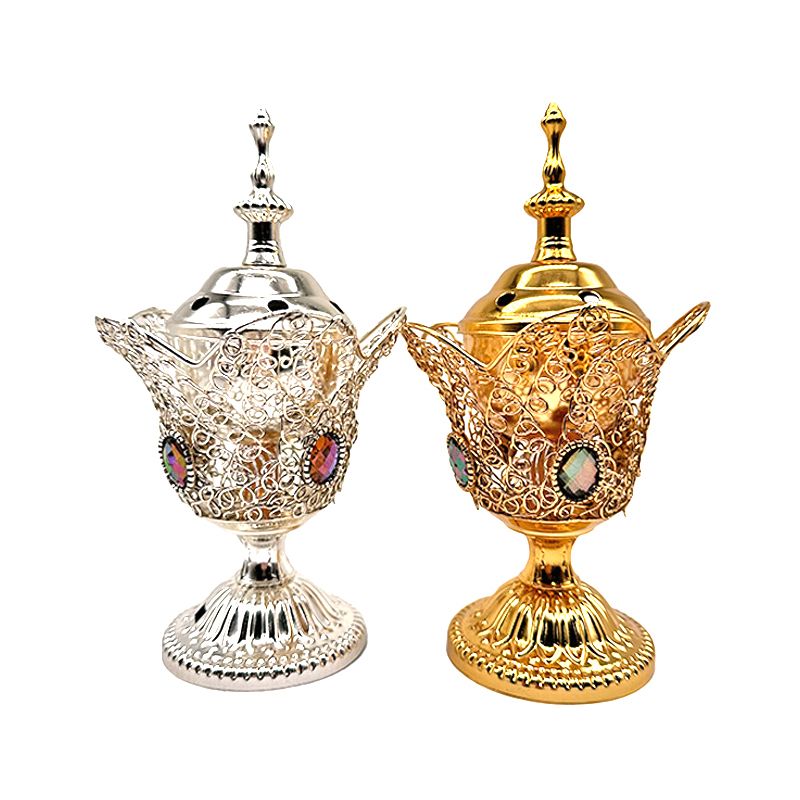 Metall innendørs brenner fra midtøsten kirke elektrisk røkelseskar metallbrenner vintage sandeltrebrenner (eu-plugg)