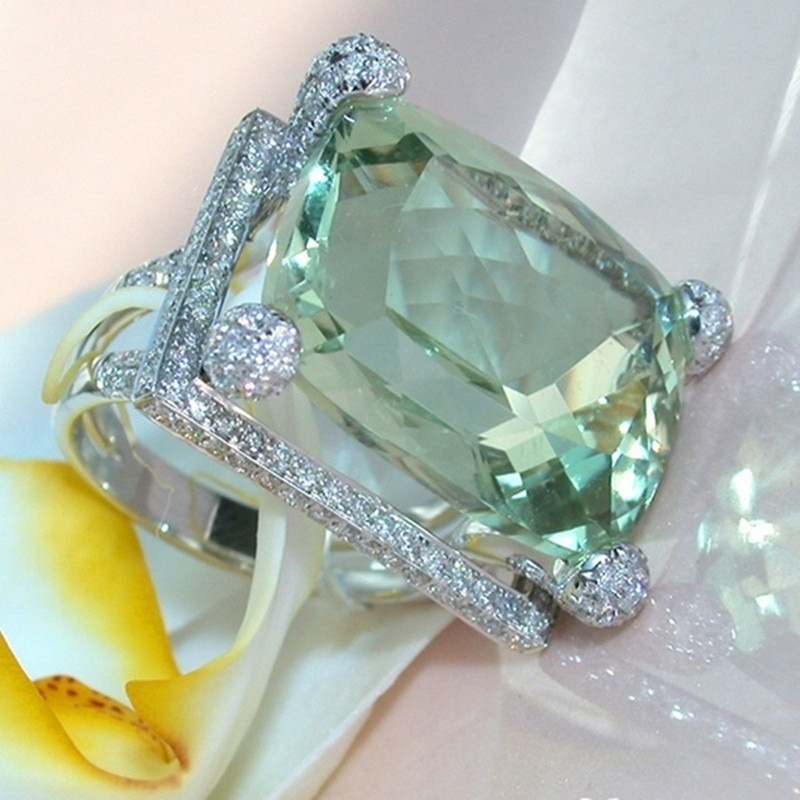 Fdlk luxo grande anel de cristal verde aaa cor prata zircão enchido jóias nupcial casamento noivado anel tamanho 5-12