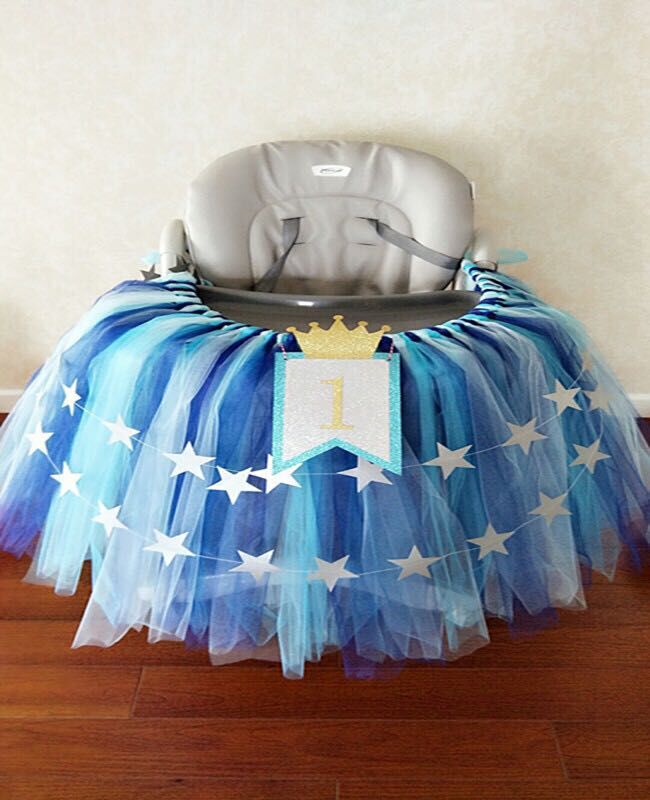 Baby 1St Birthday High Chair Tutu Skirt Tulle Dining Chair Skirt Party Decoratio Net Gauze Children Dining Decoration Home: BlueWhite Royal Blue
