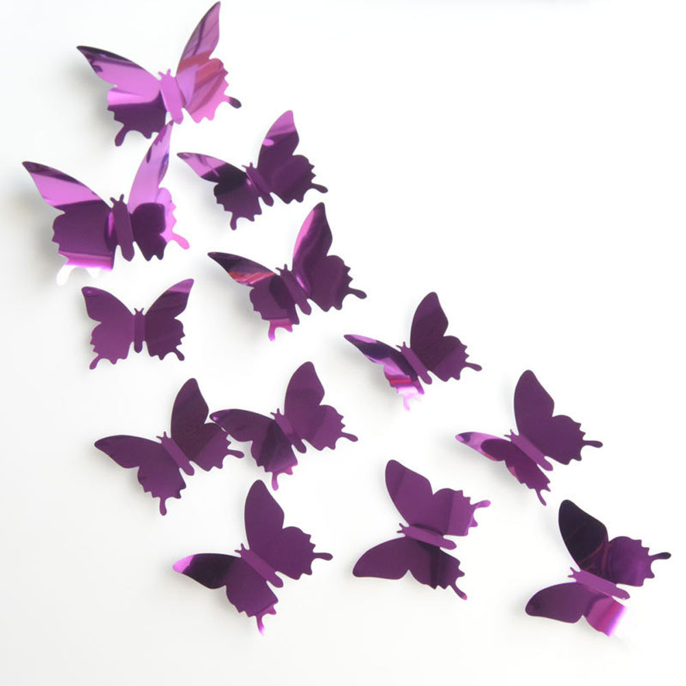 Pegatinas de pared plateadas con mariposas para decoración del hogar, dormitorio, decoración para sala de estar, arte 3D, 12 Uds.