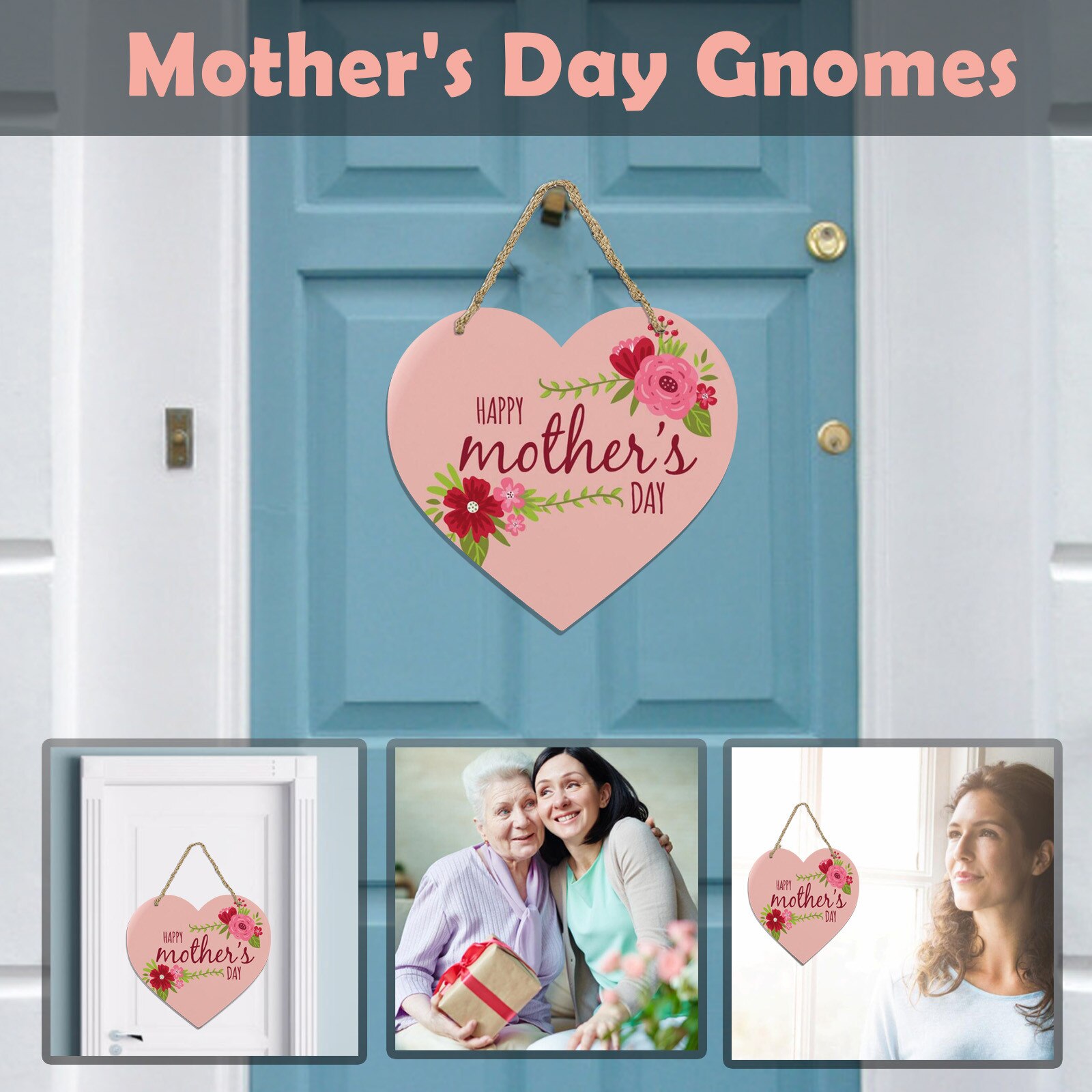 Voordeur Welkom Teken-Creatieve Hartvormige Happy Mother 'S Day Teken Houten Opknoping Borden Sweet Home Familie Deur teken