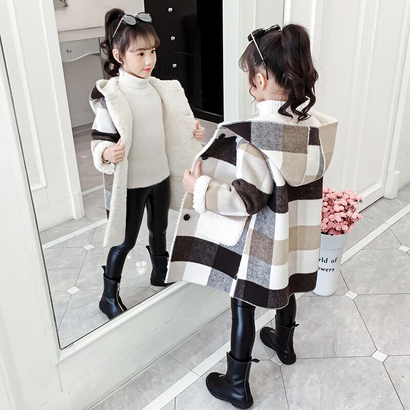 Automne/hiver fille veste en laine 5 6 8 10 12 ans enfants vêtements épaissir à capuche filles épaissir longs manteaux mignon filles Outwear